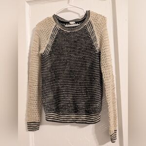 Garage XS Open Black+Cream Striped Sweater Boho Light Semi Sheer Spring Sweater